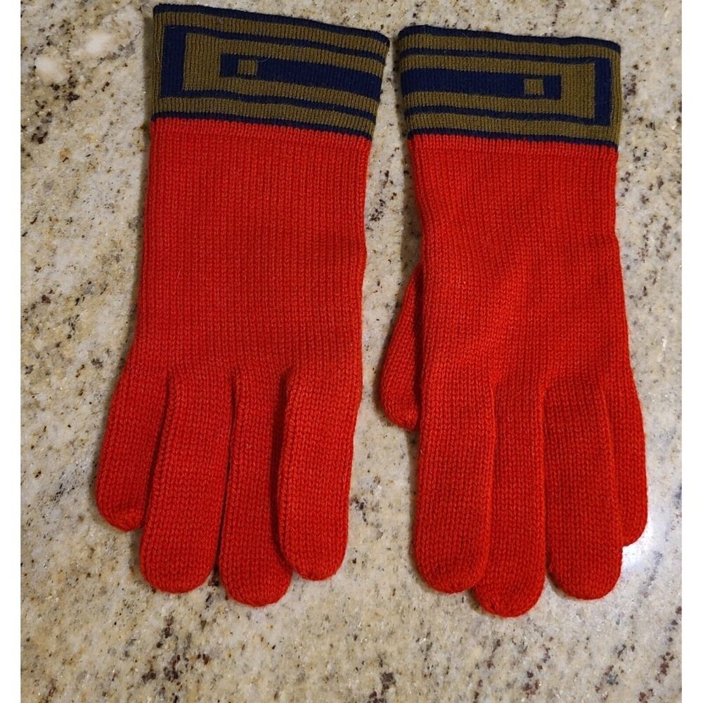 Vintage Size M/L Frank Lloyd Wright Red Geometric Wrist Knit Gloves